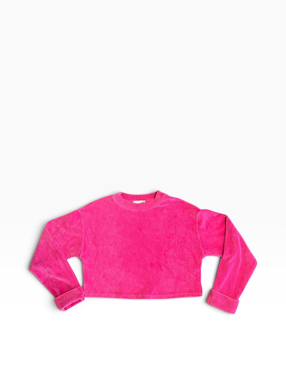 Altar'd State Hot Pink Corduroy Cropped Long Sleeve Sweatshirt